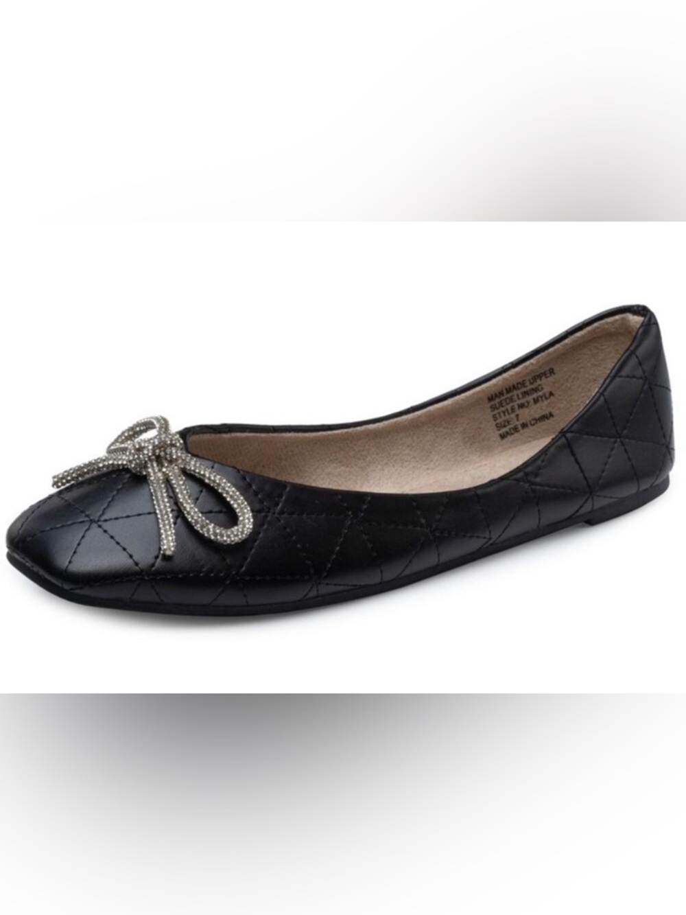 Alpine Swiss Myla Quilted Ballet Flats with Crystal Bow - Picture 3 of 11